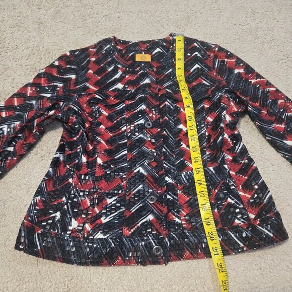 Ruby Rd. Size 6 Shiny Vinyl Button Front Jacket Blazer Red Black Lightweight - Picture 9 of 12